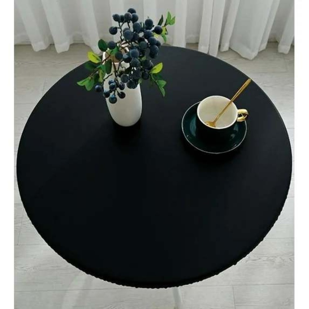 Outdoor Black 4 Ft Round PU Leather Tablecloth Cover